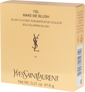 YSL Make Me Blush róż do policzków, beżowe pudełko z logo YSL i numerem 44, widok z przodu.