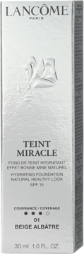 Opakowanie podkładu Lancôme Teint Miracle Hydrating Foundation, Beige Albatre 01, SPF 15, widok z przodu.