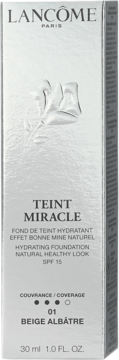 Opakowanie podkładu Lancôme Teint Miracle Hydrating Foundation, Beige Albatre 01, SPF 15, widok z przodu.