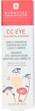 Erborian CC Eye Cream SPF20 Clair, rozświetlający krem z Centella Asiatica, w białym pudełku, widok z przodu.
