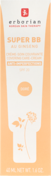 Opakowanie kremu Erborian Super BB Au Ginseng SPF 20 Dore, z białym elementem tuby, widok z przodu.