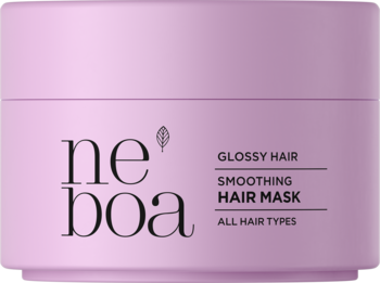 Fioletowa maska Neboa Smoothing Hair Mask, przód. Wygładza i nawilża włosy, dodając im blasku.