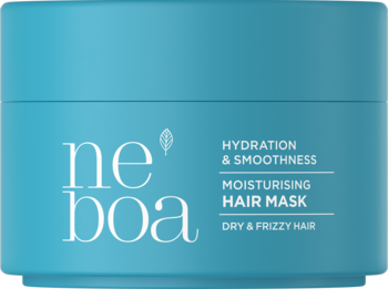 Turkusowa maska do włosów Neboa Hydration & Smoothness do suchych i puszących się włosów, widok z przodu.