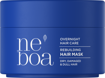 Granatowa maska Neboa Overnight Hair Care Rebuilding Hair Mask do włosów suchych, zniszczonych. Widok z przodu.