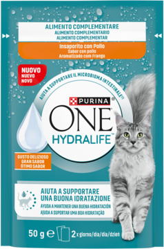 Purina ONE Hydralife, zielona saszetka dla kotów, smak kurczaka, wspiera nawodnienie i mikrobiom jelit.