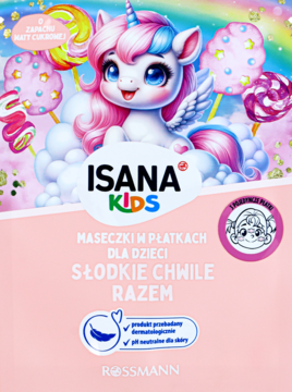 ISANA KIDS ,maseczki w płachcie dla dzieci, 3+, o zapachu Waty Cukrowej,przód