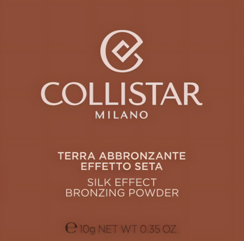 Collistar Silk Effect Bronzing Powder 10g. Brązowy puder w kamieniu, widok z przodu opakowania.