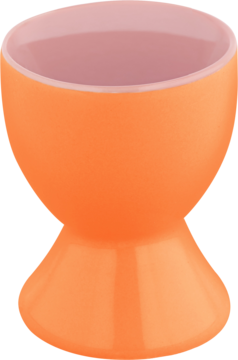 Pomarańczowy, gładki kieliszek na jajko o dynamicznym kształcie klepsydry, z jaśniejszym wnętrzem, ujęcie z boku.