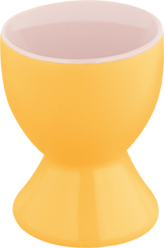 Żółty ceramiczny kieliszek na jajko, gładki i błyszczący, z jasnym wnętrzem, widok z przodu.