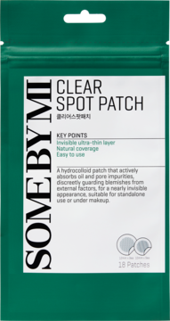 Zielona saszetka Some By Mi Clear Spot Patch, 18 niewidocznych hydrokoloidowych plastrów na wypryski, przód.