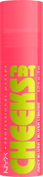 NYX Fat Cheeks Juicy Blush w płynie, jasnoróżowa tubka z limonkowym napisem, widok z przodu, 8ml.