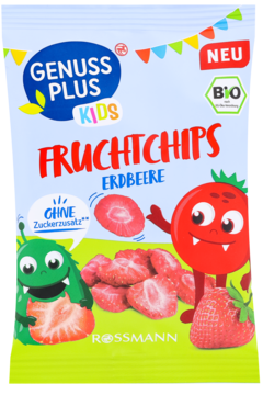 GENUSS PLUS Kids ,chipsy Truskawkowe, dla dzieci od 4. roku życia,przód