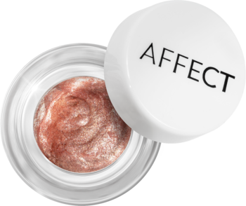 Zbliżenie na otwarty cień Affect Eyeconic Mousse E-0004 Super Star, lśniący różowo-srebrny mus w słoiczku.