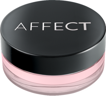 Sypki puder matujący Affect Best Matte Velvet Pink, rozjaśniający, w okrągłym słoiczku z czarną nakrętką.