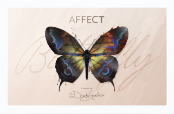 Paleta Affect Butterfly, makijażowa, z barwnym motylem na jasnym tle. Widok na unikalną grafikę opakowania.