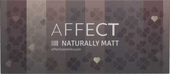 Banner linii Affect Naturally Matt: biały napis na ciemnoszarym tle z subtelnymi wzorami serc.