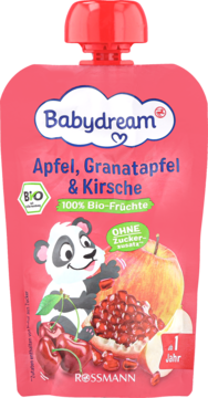 BABYDREAM ,deserek w tubce, mus Jabłko, Granat, Wiśnia, od 1. roku życia,przód