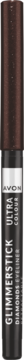 Avon Glimmerstick Diamond Eyeliner, połyskujący ciemnobrązowy, widoczna sztyft i etykieta z logo.