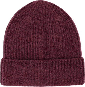 Eloy czapka bordo, miękka dzianinowa beanie z prążkowaną strukturą i wywiniętym brzegiem, widok z przodu.
