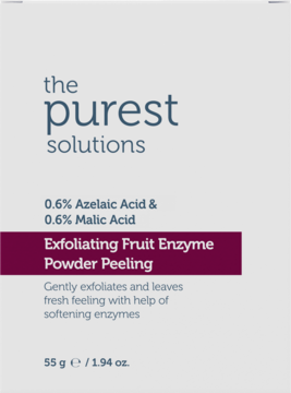 The Purest Solutions Exfoliating Fruit Enzyme Powder Peeling, białe pudełko z kwasami azelainowym i jabłkowym.