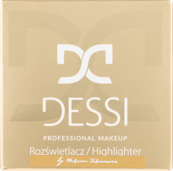 Dessi Professional Makeup Rozświetlacz Highlighter, złote kwadratowe opakowanie, widok z przodu.