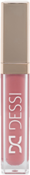 Dessi matowa pomadka w płynie, odcień pudrowego różu, w przezroczystej tubce ze złotą zakrętką, widok z przodu.