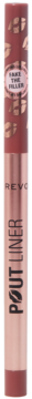 Revolution Pout Bomb Plumping Lip Liner, Doll Cool Nude. Pionowy widok różowo-beżowej konturówki z logo marki.