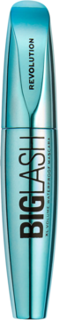 Wodoodporny tusz Revolution Big Lash XL Volume Mascara w błyszczącej, turkusowej butelce, widok z przodu.