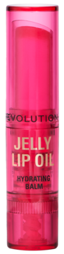 Revolution Jelly Lip Oil Watermelon, różowy olejek nawilżający w przezroczystej tubce, widok z przodu.