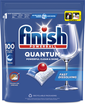 FINISH Quantum Powerful Clean & Shine,kapsułki do zmywarki, Fresh,przód
