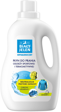 BIAŁY JELEŃ ,płyn do prania, odzieży sportowej i termoaktywnej,przód