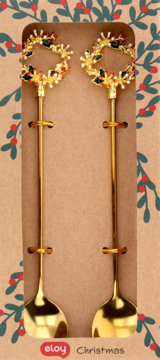 Dwa złote mieszadełka z ozdobami wieńców świątecznych, pakowane w brązowe pudełko Eloy Christmas.