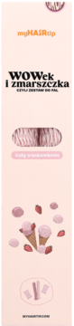 MyHairTip: różowy wałek do włosów na zimno z ‘Zmarszczką’ oraz napisem 'jedwab truskawkowy'.