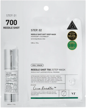 VT COSMETICS Cica x Hyalon Reedle Shot 700,maska do twarzy, dwuetapowa,przód