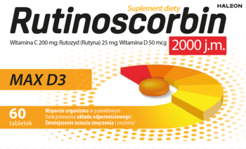 RUTINOSCORBIN MAX D3 ,tabletki, Witamina C, Rutozyd, Witamina D 2000 j.m., suplement diety,przód