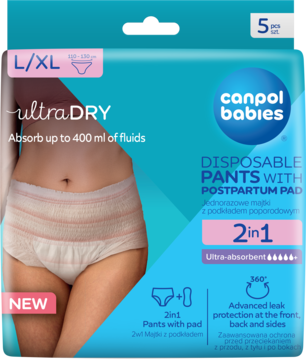 CANPOL BABIES Ultra Dry ,majtki poporodowe z podkładem, oddychające, 2w1, rozmiar L/XL,przód