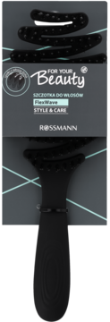 Czarna elastyczna szczotka For Your Beauty FlexWave z włosiem dzika, w opakowaniu Rossmann, widok z przodu.