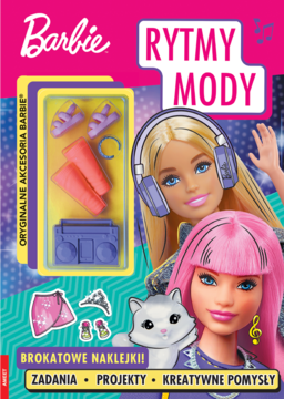 Okładka Barbie Rytmy Mody: dwie lalki, boombox, akcesoria moda, brokatowe naklejki, zadania kreatywne.