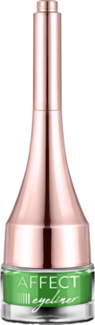 Zielony żelowy eyeliner Affect Simple Lines w transparentnym słoiczku z różowo-złotą zakrętką, widok z przodu.
