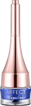 Niebieski żelowy eyeliner Affect Simple Lines, przezroczysty słoiczek z miedzianym aplikatorem, widok z przodu.