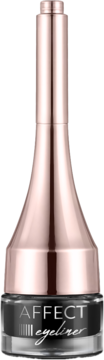Czarny żelowy eyeliner Affect Simple Lines w czarnym słoiczku z połyskującą, miedzianą zakrętką, widok z przodu.