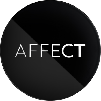 Czarne, okrągłe logo marki Affect z białym napisem 'AFFECT', ikonka firmy kosmetycznej.