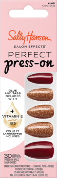 Sally Hansen Perfect press-on Cinna-Snap, 30 sztucznych paznokci z wit. E i B5, widok z przodu opakowania.