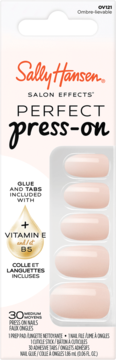Opakowanie Sally Hansen Perfect press-on nails Ombre-lievable, jasnoróżowe, z witaminami E+B5, widok z przodu.