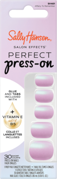 Sally Hansen Salon Effects Press-On "Affairy To Remember", jasnofioletowe paznokcie z perłowym gradientem, widok z przodu.