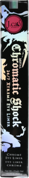 J.Cat Chromatic Shock 24/7 Xtreme Eye Liner, czarne pudełko z metalicznym wykończeniem, pionowy tekst.