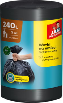 JAN NIEZBĘDNY ,worki na śmieci, supermocne, poj. 240 L,przód