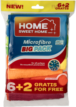 Home Sweet Home Microfibre Big Pack, 6+2 gratis, wielokolorowe ściereczki do wszystkich powierzchni.