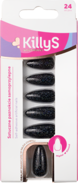 KILLYS Salon Results ,sztuczne paznokcie, samoprzylepne, Black Glitter,przód