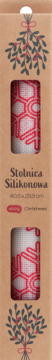 Kraftowe opakowanie świątecznej stolnicy silikonowej 40.5x28.5 cm z czerwoną kokardą i geometrycznym wzorem.